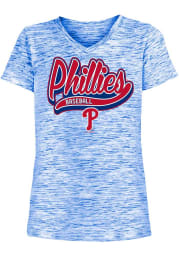 Philadelphia Phillies Girls Blue Space Dye V-Neck Short Sleeve Fashion T-Shirt
