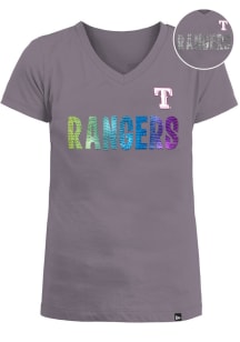 New Era Texas Rangers Girls Grey Flip Sequin Short Sleeve Fashion T-Shirt