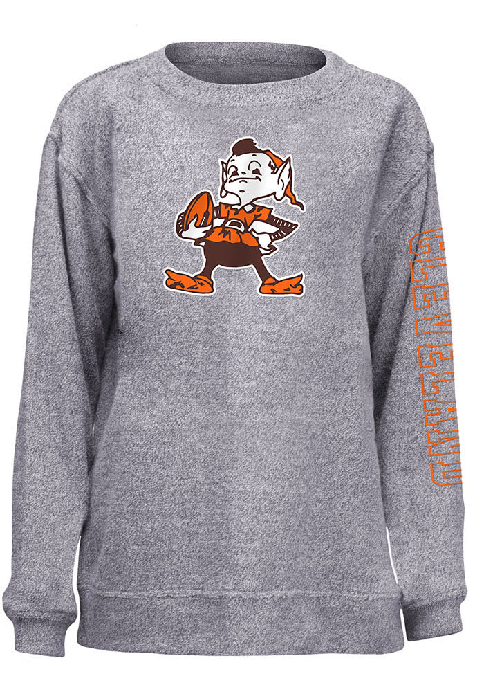 Brownie New Era Cleveland Browns Women's Grey Cozy Crew Sweatshirt, Grey, 52% Cotton / 48% POLYESTER, Size L, Rally House