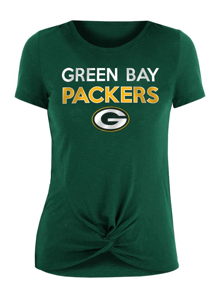 Women's New Era Green Green Bay Packers Slub T-Shirt with Front Twist Knot