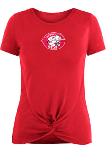 New Era Cincinnati Reds Womens Red Front Twist Short Sleeve T-Shirt