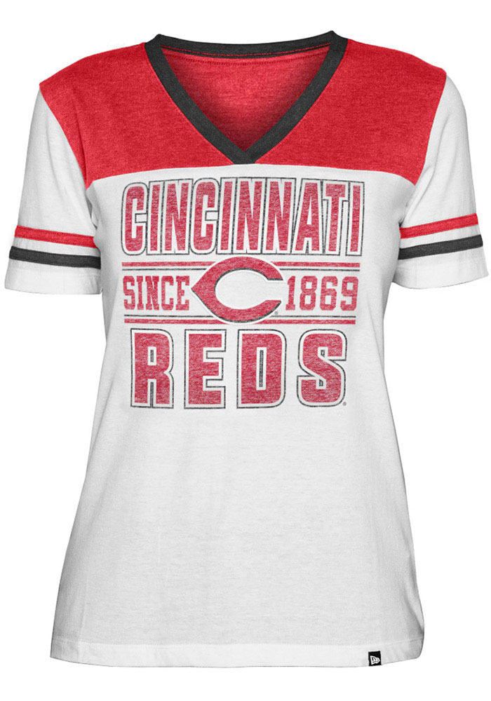 New Era Cincinnati Reds Women's White Crossover Short Sleeve T-Shirt, White, 50% Cotton / 50% POLYESTER, Size S, Rally House