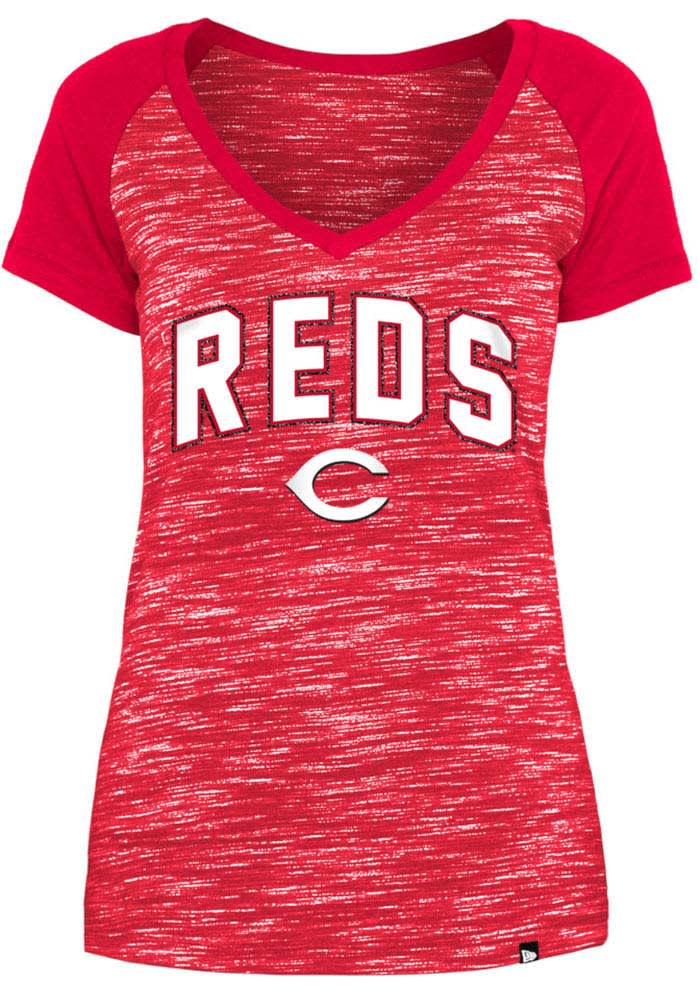 Cincinnati Reds Womens Red Space Dye Short Sleeve T-Shirt