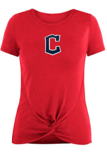 New Era Cleveland Guardians Womens Red Front Twist Short Sleeve T-Shirt