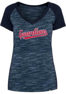 New Era Cleveland Guardians Womens Navy Blue Space Dye Short Sleeve T-Shirt
