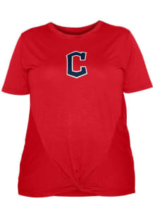 New Era Cleveland Guardians Womens Red Front Twist Short Sleeve T-Shirt
