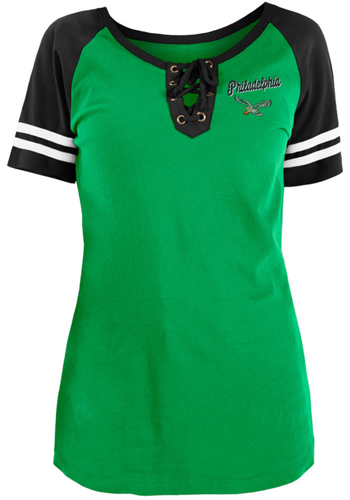 Philadelphia Eagles New Era Women's Throwback Raglan Lace-Up T-Shirt -  Kelly Green