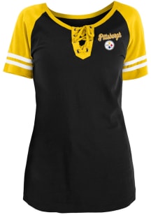 Pittsburgh Steelers Womens Black Raglan Short Sleeve T-Shirt