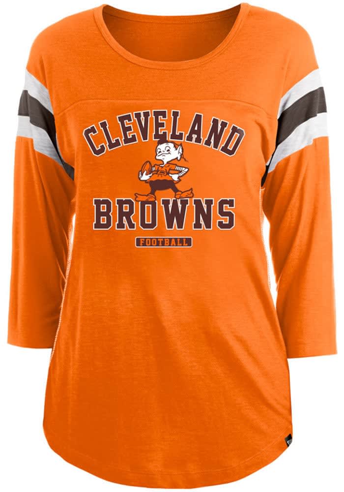 47 Women's Cleveland Browns Orange Half-Moon Crop T-Shirt