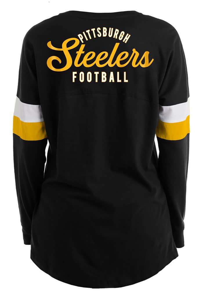 New Era Pittsburgh Steelers Women's Black Lace Up LS Tee, Black, 100% Cotton, Size 1X, Rally House