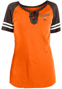 New Era Cleveland Browns Womens Orange Raglan Short Sleeve T-Shirt
