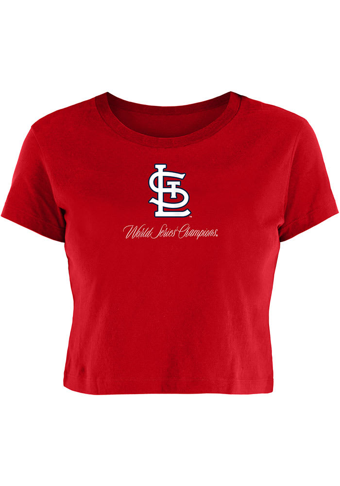 New Era St Louis Cardinals Womens Red Pigment Wash Flocked Scoop Short  Sleeve T-Shirt