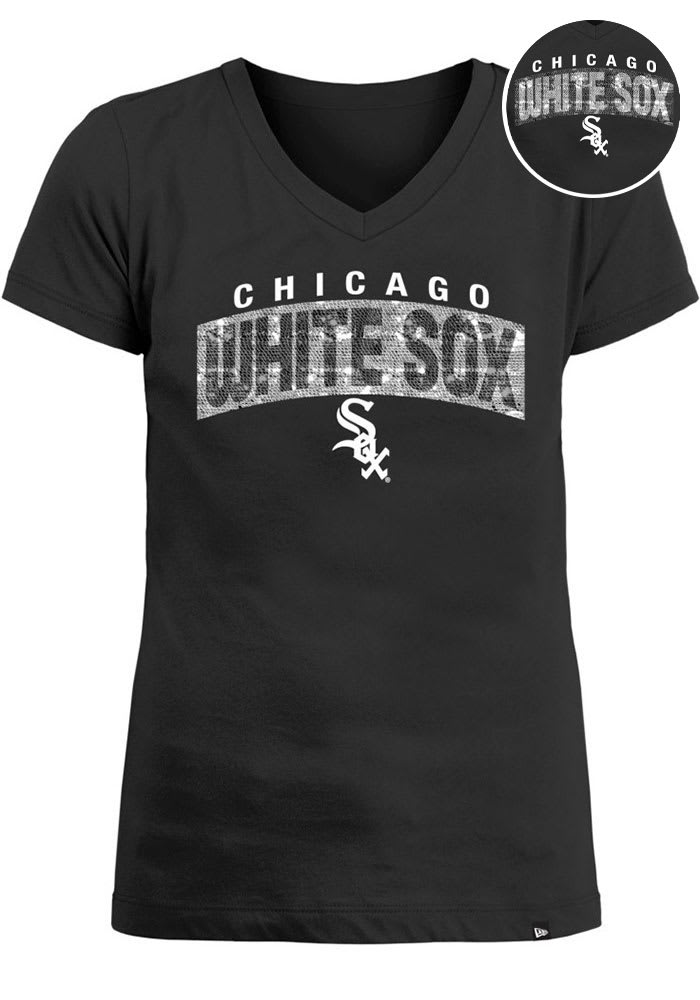 Chicago White Sox Girls Black Flip Sequin Wordmark Short Sleeve Fashion T-Shirt