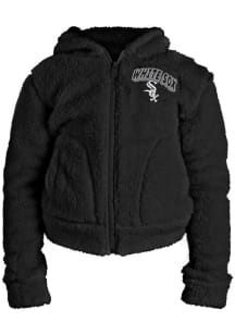 New Era Chicago White Sox Girls Black Sherpa Hooded Knit Long Sleeve Full Zip Jacket