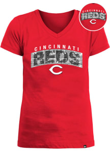 New Era Cincinnati Reds Girls Red Flip Sequin Wordmark Short Sleeve Fashion T-Shirt