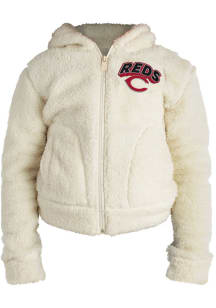 New Era Cincinnati Reds Girls White Sherpa Hooded Knit Long Sleeve Full Zip Jacket