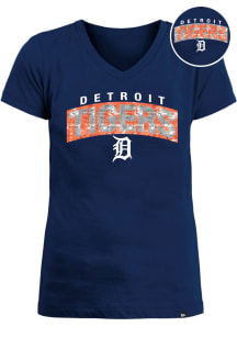 New Era Detroit Tigers Girls Navy Blue Flip Sequin Wordmark Short Sleeve Fashion T-Shirt