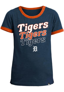 New Era Detroit Tigers Girls Navy Blue Glitter Ringer Short Sleeve Fashion T-Shirt