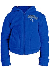 New Era Kansas City Royals Girls Blue Sherpa Hooded Knit Long Sleeve Full Zip Jacket