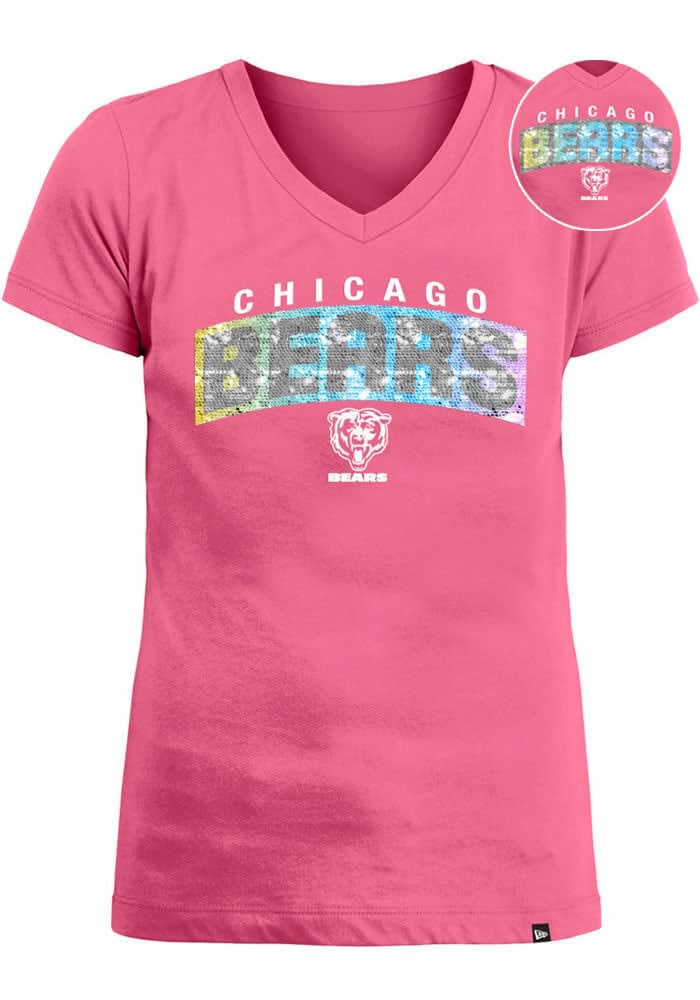 Girls Youth New Era Navy Chicago Bears Flip Sequin V-Neck T-Shirt