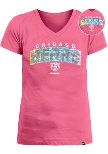 New Era Chicago Bears Girls Pink Flip Sequin Wordmark Short Sleeve Fashion T-Shirt