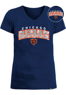 New Era Chicago Bears Girls Navy Blue Flip Sequin Wordmark Short Sleeve Fashion T-Shirt