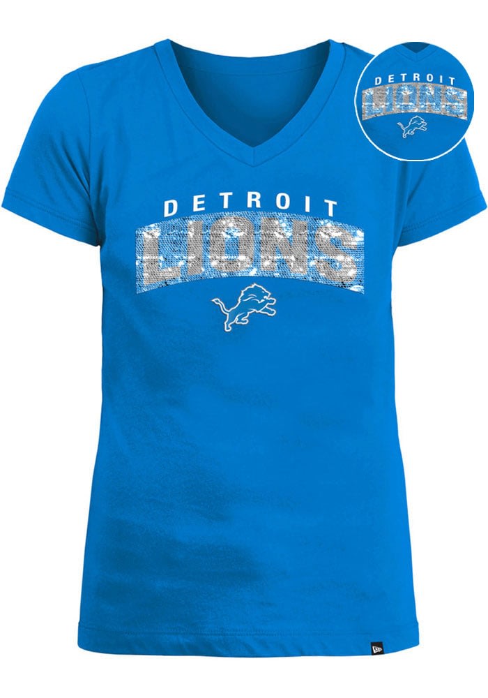 New Era / Apparel Girl's Detroit Lions Sequins Heart Blue T-Shirt