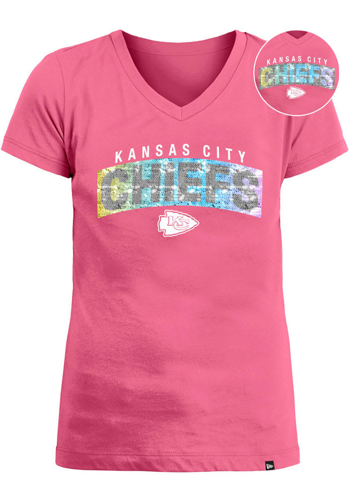 Kansas City Chiefs Girls Pink Flip Sequin Wordmark Short Sleeve Fashion T-Shirt