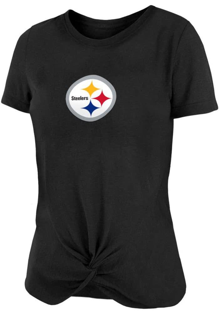 New Era Pittsburgh Steelers Women's Black Tie Short Sleeve T-Shirt, Black, 100% Cotton, Size XS, Rally House