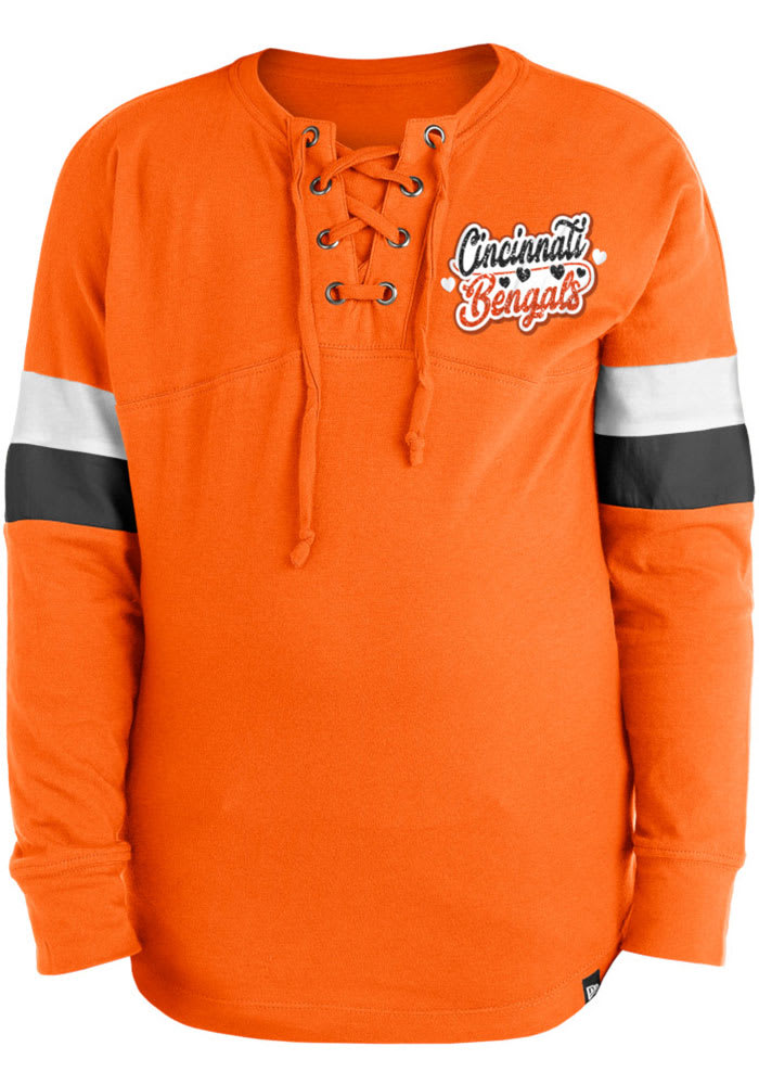 Cincinnati Bengals Girls Orange Lace Up Scoop Neck Long Sleeve T-shirt