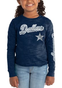 New Era Dallas Cowboys Girls Navy Blue Foil Space Dye Cropped Crew Long Sleeve T-shirt