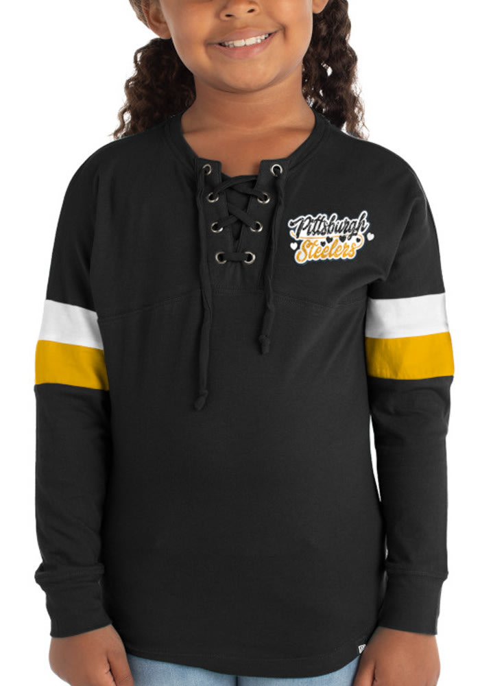 Steelers Women's New Era Sequin Scoop Long Sleeve T-Shirt