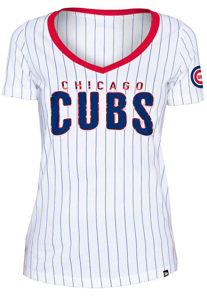 New Era Chicago Cubs Womens Pinstripe T-Shirt - White