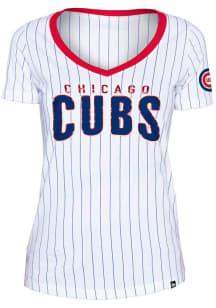 New Era Chicago Cubs Womens White Pinstripe Short Sleeve T-Shirt