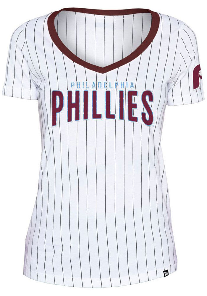 New Era Philadelphia Phillies Women's White Pinstripe Short Sleeve T-Shirt, White, 100% Cotton, Size L, Rally House