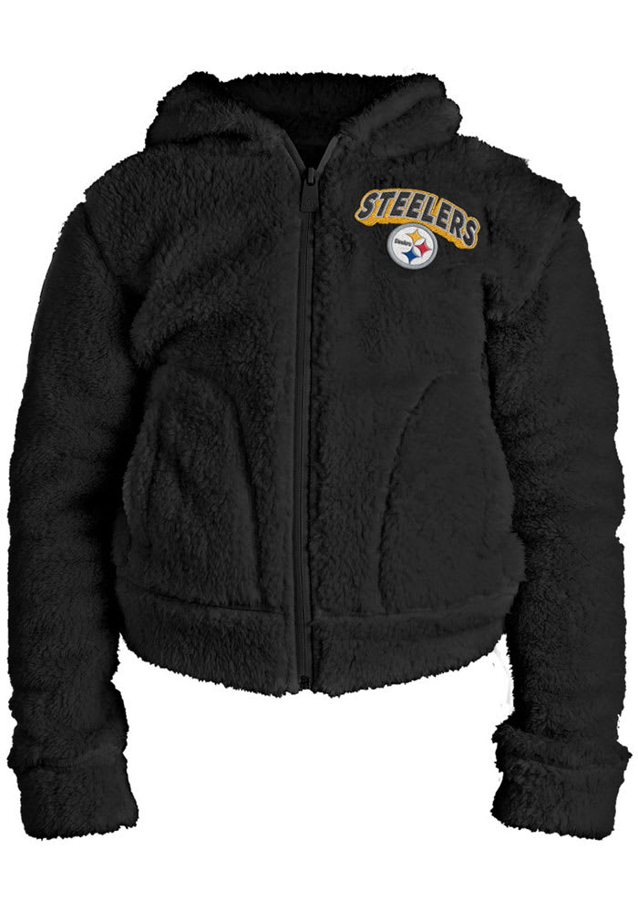 Pittsburgh Steelers Girls Black Sherpa Hooded Knit Long Sleeve Full Zip Jacket