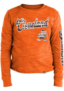 Brownie  New Era Cleveland Browns Girls Orange Foil Space Dye Cropped Crew Retro Long Sleeve T-s..