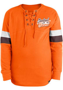 New Era Cleveland Browns Girls Orange Lace Up Scoop Neck Retro Long Sleeve T-shirt