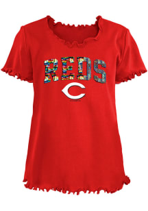 New Era Cincinnati Reds Girls Red Rainbow Flip Sequin Short Sleeve Fashion T-Shirt