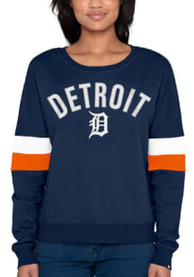 Detroit Tigers Womens Navy Blue Contrast Crew Sweatshirt