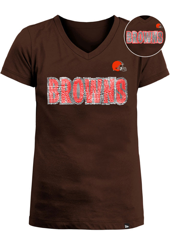 CLEVELAND BROWNS GL SHORT SLEEVE TOP WITH LINED FLIP-SEQUIN