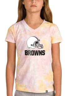 New Era Cleveland Browns Girls Pink Slub Tie Dye Short Sleeve Fashion T-Shirt