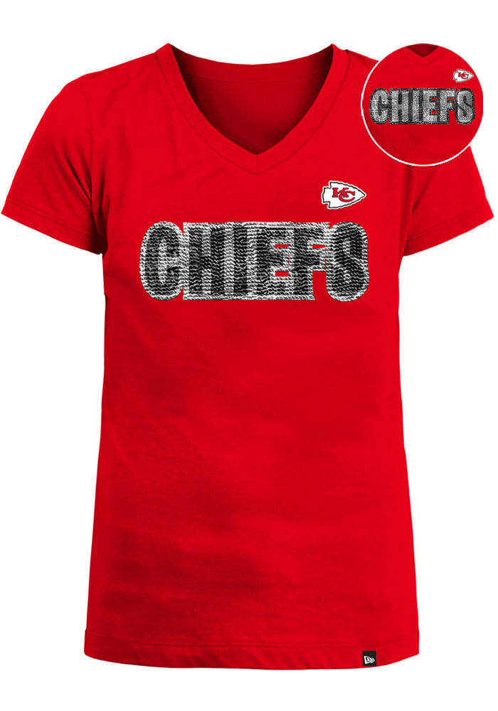 Kansas City Chiefs Girls Red Flip Sequin Short Sleeve Fashion T-Shirt