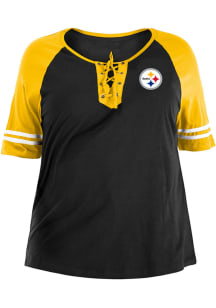 New Era Pittsburgh Steelers Womens Black Lace Up Short Sleeve T-Shirt