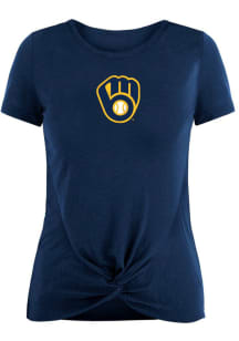 New Era Milwaukee Brewers Womens Navy Blue Front Twist Short Sleeve T-Shirt