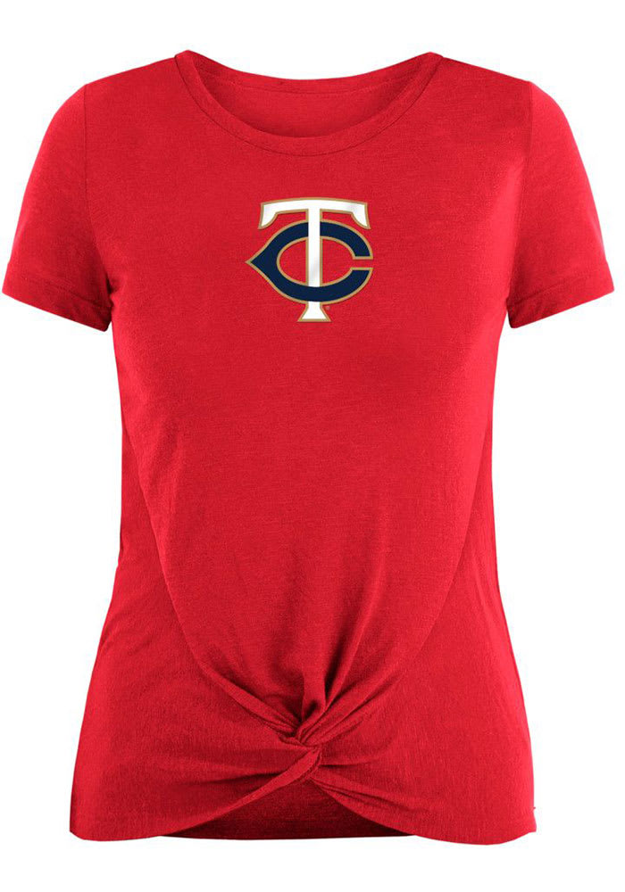 Minnesota Twins Womens Red Front Twist Short Sleeve T-Shirt