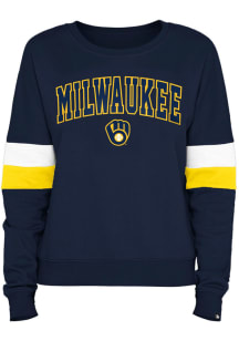 New Era Milwaukee Brewers Womens Navy Blue Contrast Crew Sweatshirt