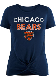 New Era Chicago Bears Womens Navy Blue Glitter Slub Knot Short Sleeve T-Shirt