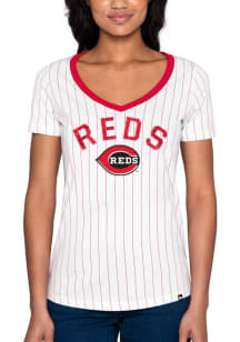 New Era Cincinnati Reds Womens White Pinstripe Short Sleeve T-Shirt