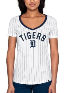 Detroit Tigers Womens White Pinstripe Short Sleeve T-Shirt